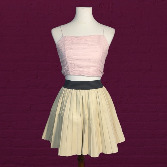 Parker cream leather pleated mini skirt size large - Picture 1 of 14